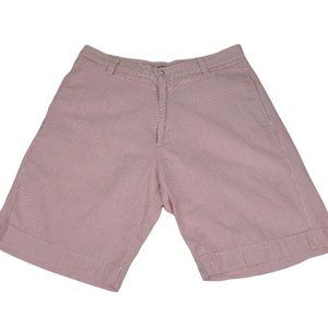 Berle Seersucker Mens Pink And White Striped Flat Front Shorts Size 33